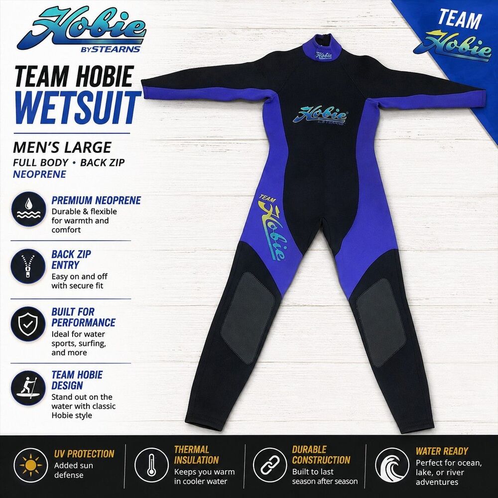 Hobie by Stearns Team Hobie Wetsuit Men's Large Full Body Back Zip Neoprene